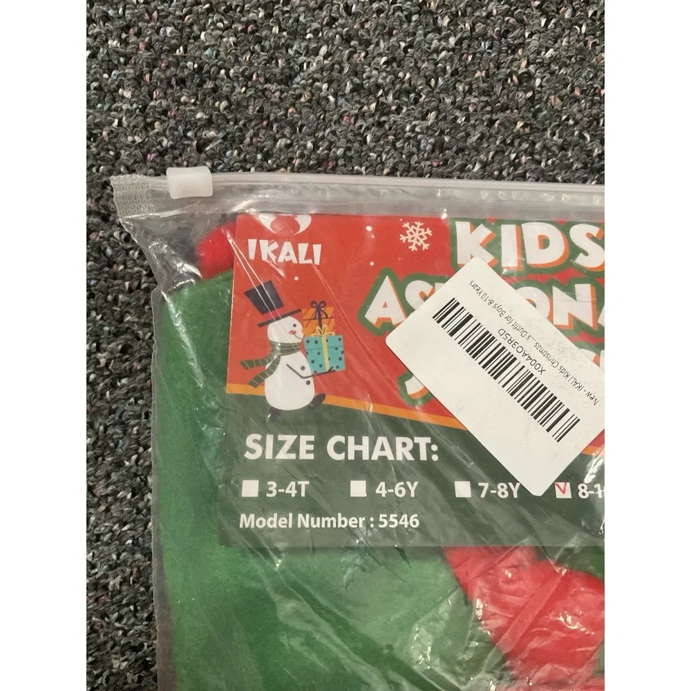 Christmas Santa Elf Set Child Halloween Costume Size 8-10  Red Green With Hat‎
